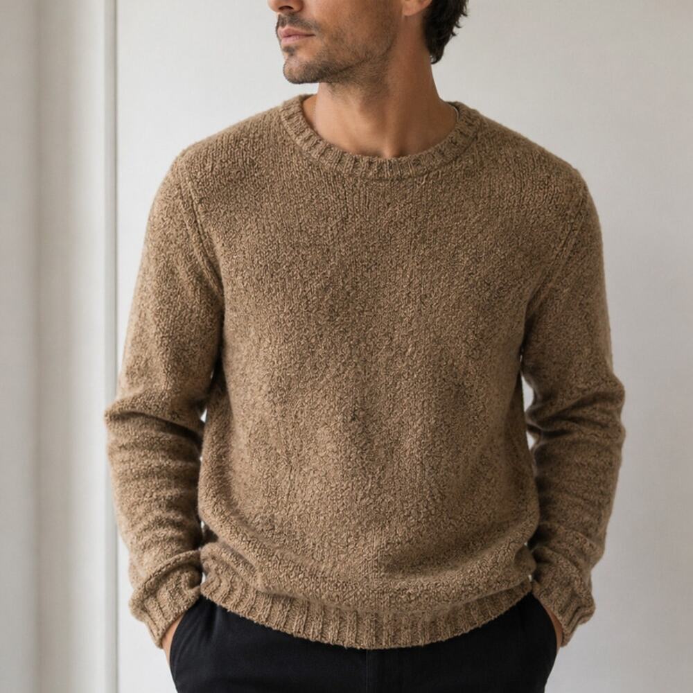 John Varvatos Brown Boucle Crew Neck Silk Blend Sweater Size S